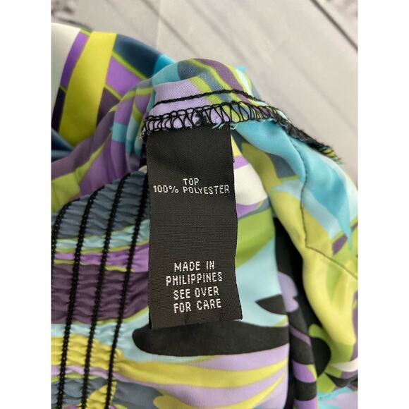 Iz Byer One Shoulder Blouson Top Womens S Smock Waist Side Slits Colorful Tunic - Picture 9 of 12